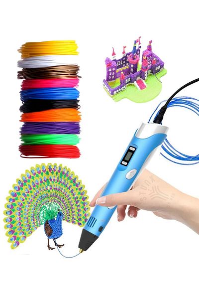 ZENVİVA Yellow Color 3D Pen + 3 Colors Total 10 Meters Pla Filament + Template