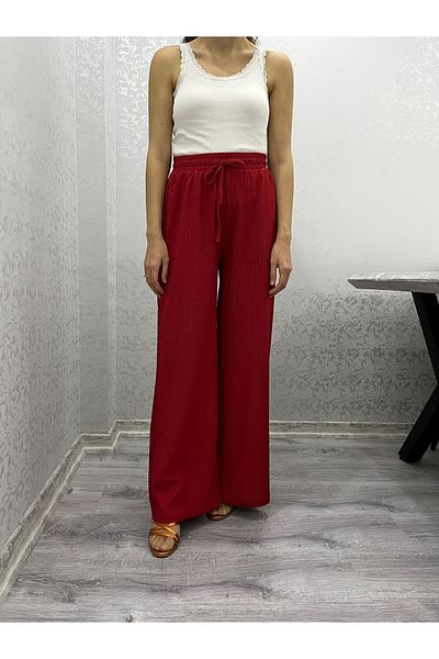 520CK Women's Elastic Waist Wide Leg Summer Plaszo Trousers
