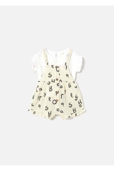 MAYORAL Baby Girl Alphabet T-Shirt Overalls Suit Cream 1662