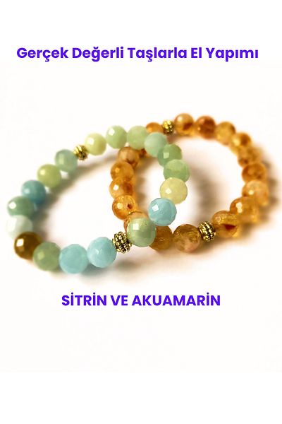 ayrestyle مجموعة من سوارين - 10 ملم من حجر السترين والزبرجد الطبيعي - للنساء - قطع الأوجه - لامعة وأنيقة