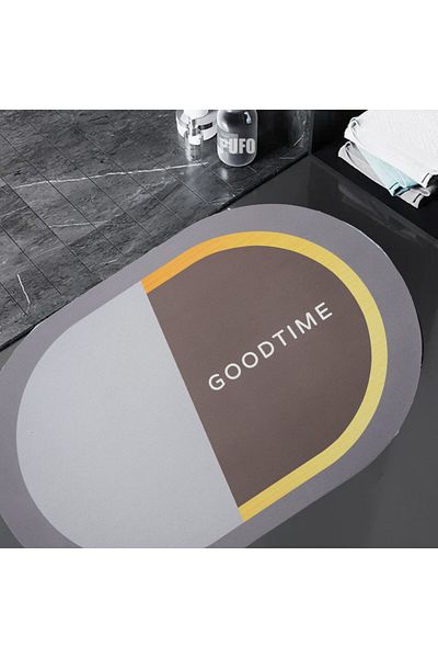 PUFO Round non-slip bath mat Pufo Time, 58 x 39 cm, gray
