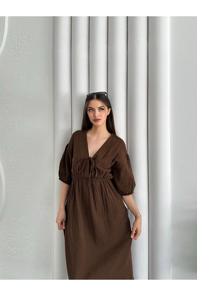 BYKUZEYARAS Γυναικείο εποχιακό φόρεμα Liva με λεπτομέρεια με λαιμόκοψη V - Άνετη εφαρμογή