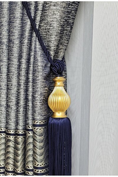 Cem al Tekstil Kuka Braçol Perde Aksesuarı / Lacivert - Gold Kukalı / Perde Bağlama Aksesuar Aparatı
