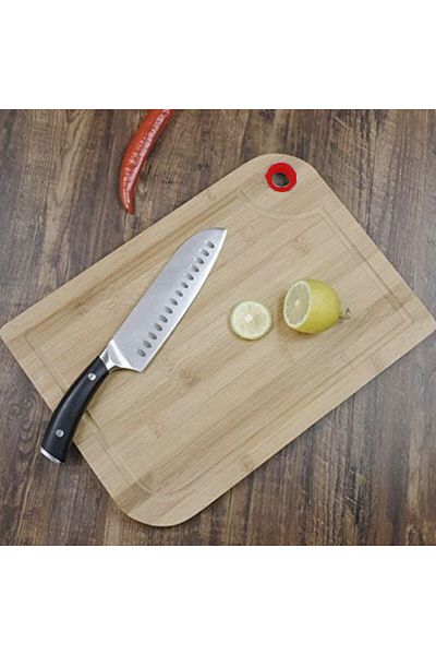 PUFO universal kitchen chopping board made of bamboo wood, with hanging hole, 30 x 20 cm, brown