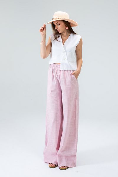 Tt Line Palazzo Pants Women Regular Side Pockets Cotton Linen Loose Wide Leg Elastic Waist Organic Yellow Blue Pink