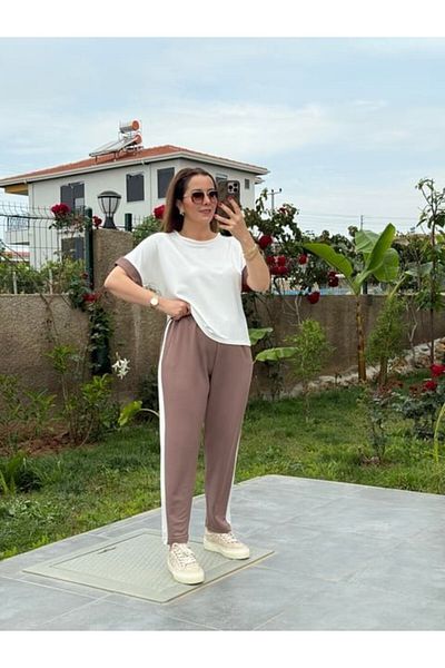Modayakamoz Γυναικείο Σετ με υφασμάτινη υφή Modal με ρίγες στο πλάι