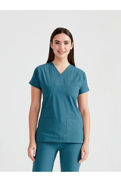 DEMOTEKS Costum Medical Elastan Verde Petrol Pentru Femei - Model Classic Flex