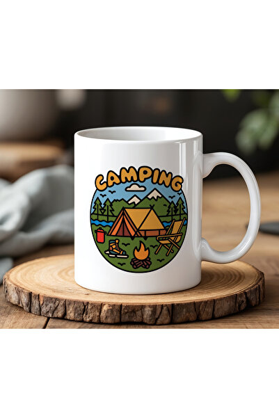 Generic Brand White Ceramic Printed Mug with Camping Design 330ml