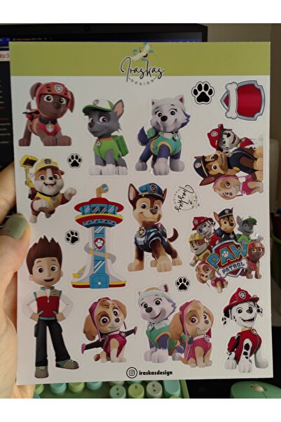 iraskas design Paw Patrol Karikatürize Sticker Seti | 2 Adet A5 Çıkartma | He...