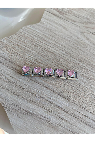 kubotique Paslanmaz Çelik Pembe Kalp Italyan Bileklik Charm 1 Adet
