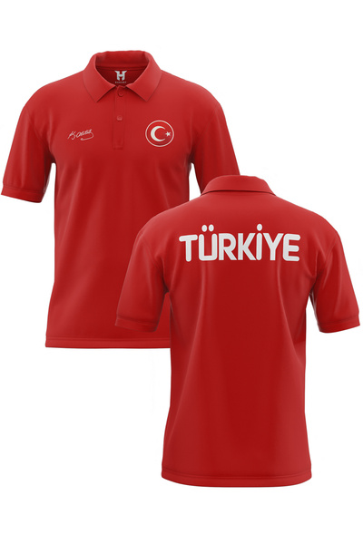 hakuof Tricou Turcia cu semnătură Ataturk, bumbac, cu guler, metalizat, steag...