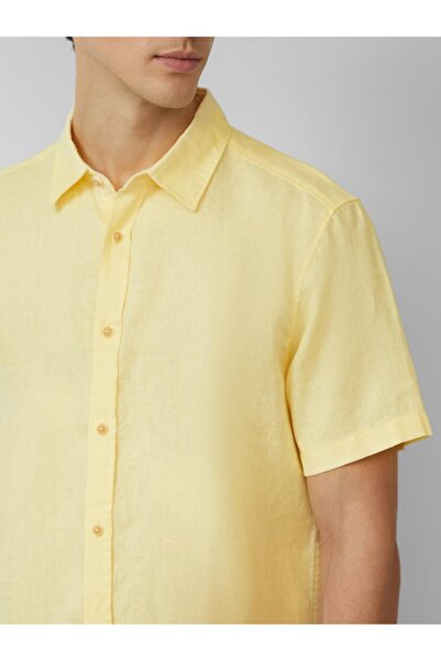 s.Oliver Men's lightweight short-sleeved shirt, 100% linen, Regular fit, Yellow, 2XL