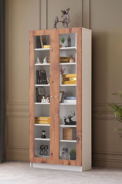 Setay Vitrin, Lotus Kitaplık, 2 Kapaklı Cam Kapaklı Kitaplık