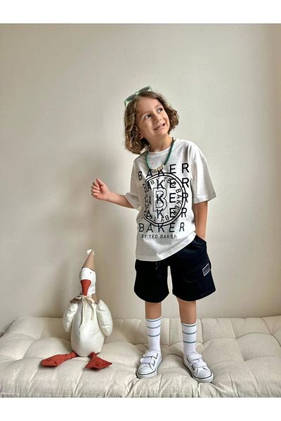 MİNİKO KİDS Boy's Waiter Boy Baker Printed Cotton Shorts Suit