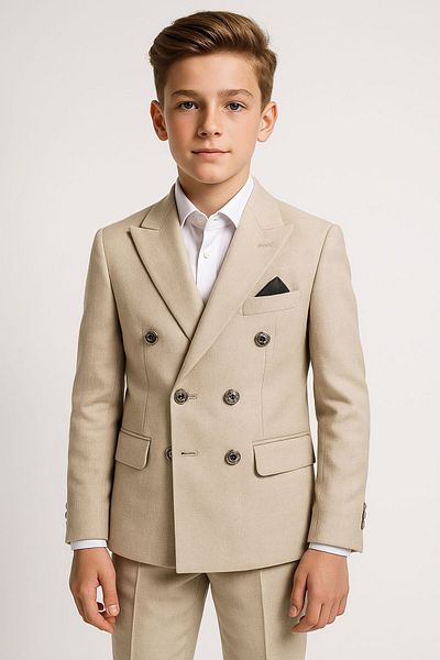 SIRRI Boys Classic Double Breasted Beige Suit - 4 Piece