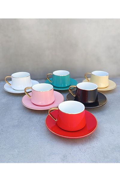 Pinkev 6 Personality Bright 6 Color 110ml Large Size Porcelain Coffee Cup Set