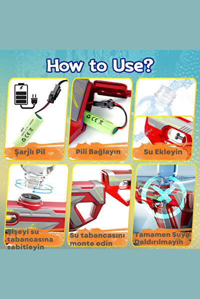 welcomein Oyuncak Şarjlı Ledli Işıklı Su Tabancası ve Tüfek 2IN1