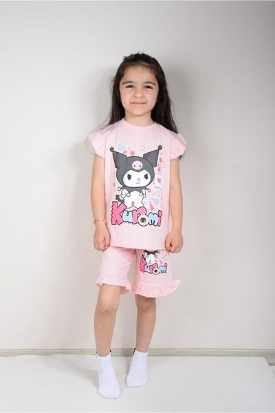 KİDSPİTİRCİK Pink Kuromi Printed Shorts Suit (100% Cotton)