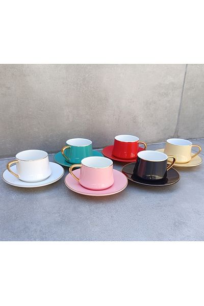 Pinkev 6 Personality Bright 6 Color 110ml Large Size Porcelain Coffee Cup Set