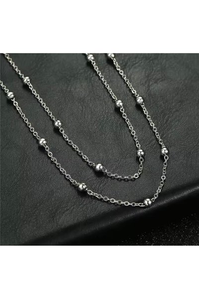 derokas Set of 2 Dorical Steel Anti-Tarnish Necklace Stylish and Elegant