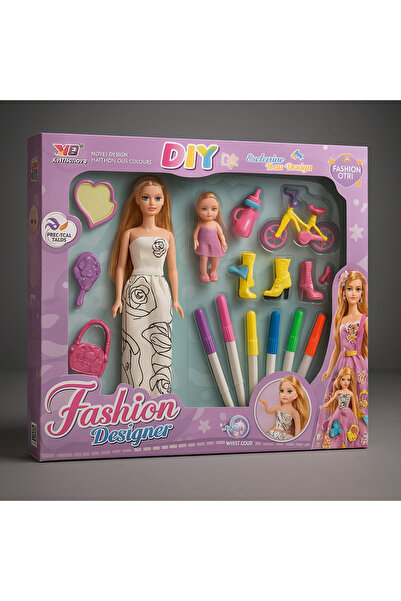 rexa 6618-a دمية مصممة أزياء مع ألوان وإكسسوارات للبنات - وردي أبيض