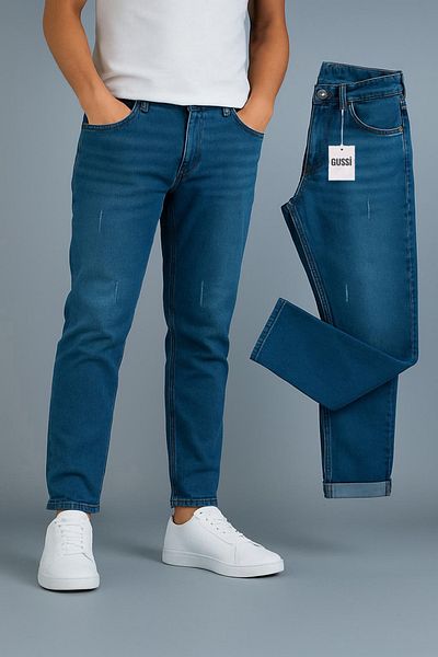 Gussi Men's Blue Nail Slim Fit Lycra Stretch Jeans Jeans