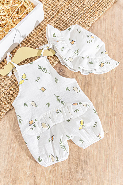 Babymod Frilly Hat Summer Muslin Baby Girl Jumpsuit