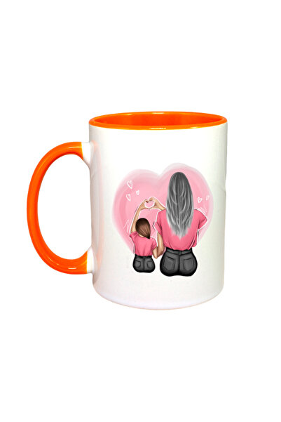 OEM Cană personalizată cu mâner portocaliu „Mamă și fetiță 1”, INOVATIX®. 330ml