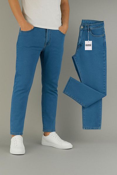 DOPPİO'N DENİM Men's Blue Slim Fit Skinny Leg Laser Jeans