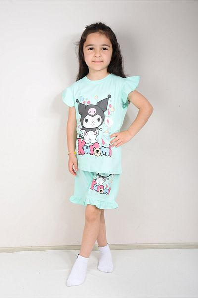 KİDSPİTİRCİK Green Kuromi Printed Shorts Suit (100% Cotton)