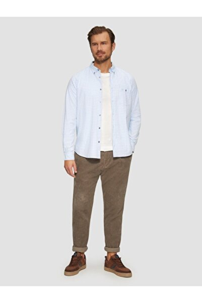 s.Oliver Cămașă bărbătească cu buzunar, guler cu nasturi și imprimeu în carouri, Albastru deschis, XL