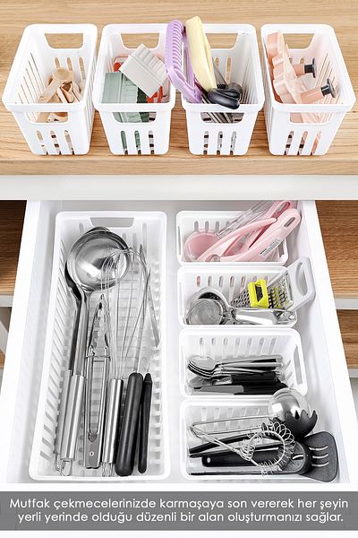 Meleni Home 9 Piece Modular Drawer Organizer Set - Bathroom Kitchen Makeup Accessory Office Organizer White