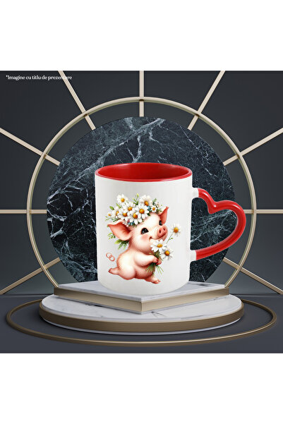 StoryGift Romania Cana cu un purcelus care tine cateva floricele albe, natura...