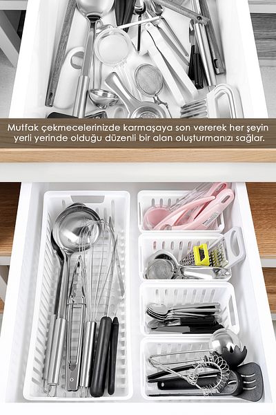 Meleni Home Σετ αρθρωτών μαχαιροπήρουνων 5 τεμαχίων - Συρταριέρα πολλαπλών χρήσεων Organizer κουζίνας Κουτάλα λευκό