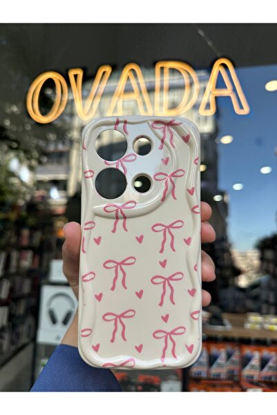 OVADA XIAOMI NOTE 13 PRO 5G Uyumlu Kamera Korumalı Dalgalı Kenarlı Kalp ve Kurdele Baskılı Silikon Kılıf