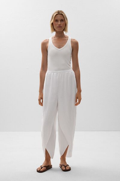 Oysho 100% linen barrel trousers with rounded slits