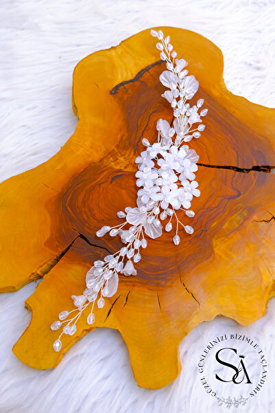 SimgeAksesuar إكسسوار شعر أنيق وأنيق مصنوع يدويًا بالكامل من حجر الكريستال واللؤلؤ