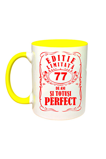 OEM Cană personalizată cu mâner galben „Ediție limitată - 77 de ani”, INOVATI...