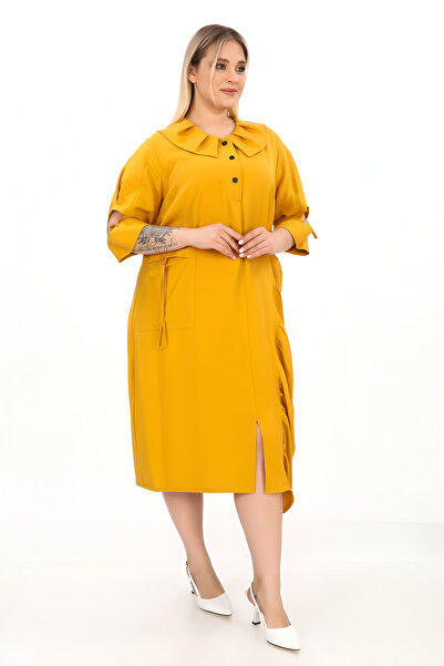 Novinka Large Collar Buttoned Loose Plus Size Dress