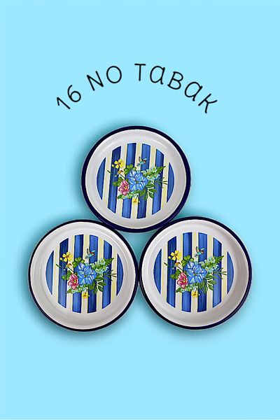 İnci Emaye 16 cm 3 Piece Enamel Plate Single Coffee Plate, Serving Plate Snack Plate, Gift,