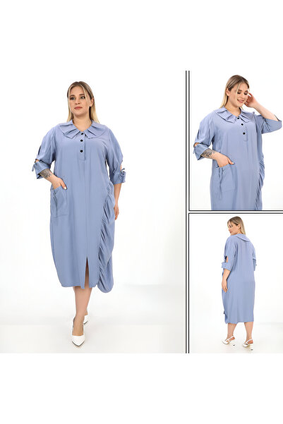 Novinka Large Collar Buttoned Loose Plus Size Dress