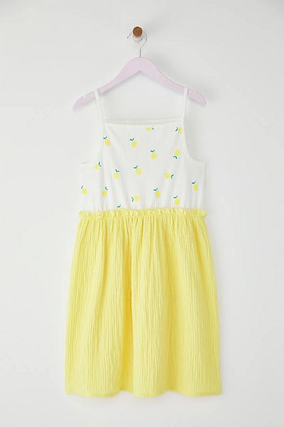 Pollito Girl's Top Strap Kaşkosre Lemon Printed Bottom Muslin Dress
