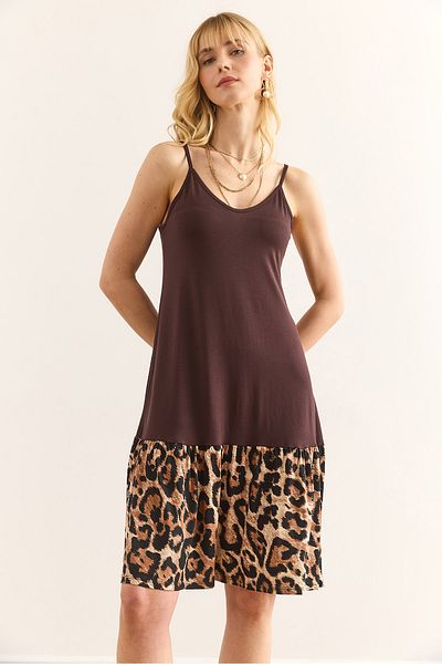 Olalook Women's Brown Skirt Leopard Garnished Strap Dress Elb-19002397