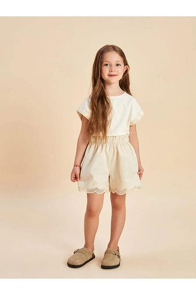 LC Waikiki Lcw Kids Beige Elastic Waist Embroidered Girl's Shorts