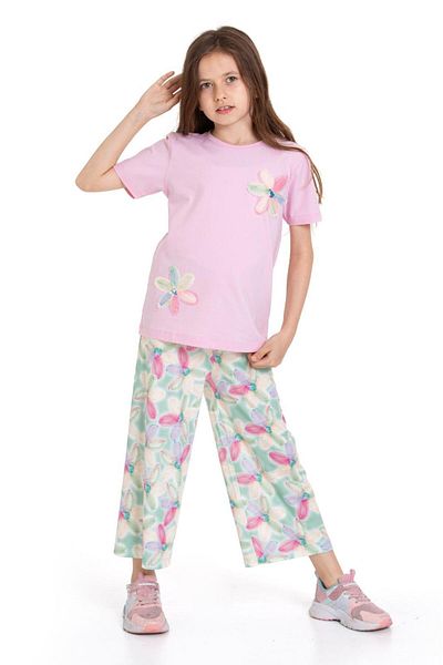CiciTime Çocuk Modası New Season Girl's Daisy Embroidered Short Sleeve Set