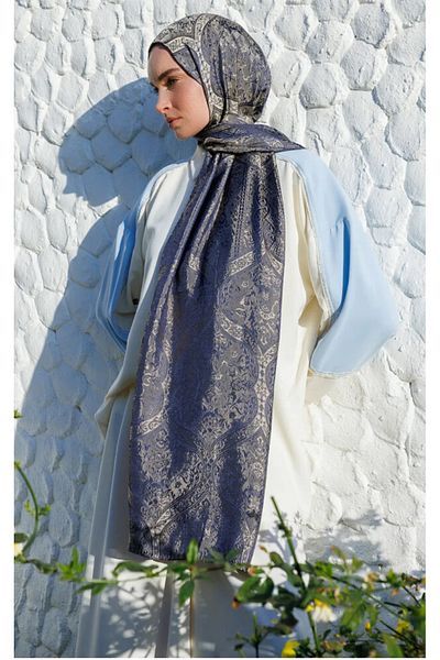 Mooncorn Σάλι Soler Pattern Shine Line Navy Blue-Beige