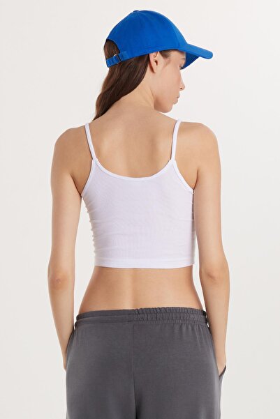 Tudors Women's Slim Fit Slim Fit Thin Strap U Neck White Crop Tank Top
