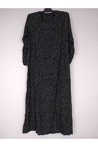 YAŞAR TRİKO Γυναικείο πράσινο πεντάγωνο γιακά μακρυμάνικο μανίκι καρπό ελαστικό καλοκαιρινό μακρύ φόρεμα βισκόζης 2 εκ. προσελκύει το νερό