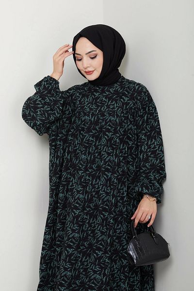 Moda MSK Μοντέρνο και άνετο φόρεμα μεγάλου μεγέθους βισκόζης μαμάς σε πράσινο χρώμα