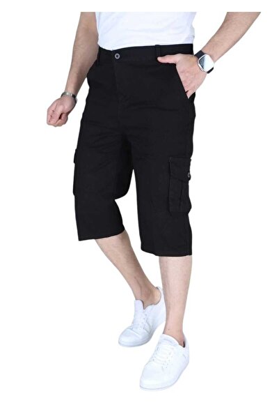 TRS YB GİYİM Siyah Erkek Slim Fit Kapri Likralı Gabardin/kanvas Kargo Cepli B...